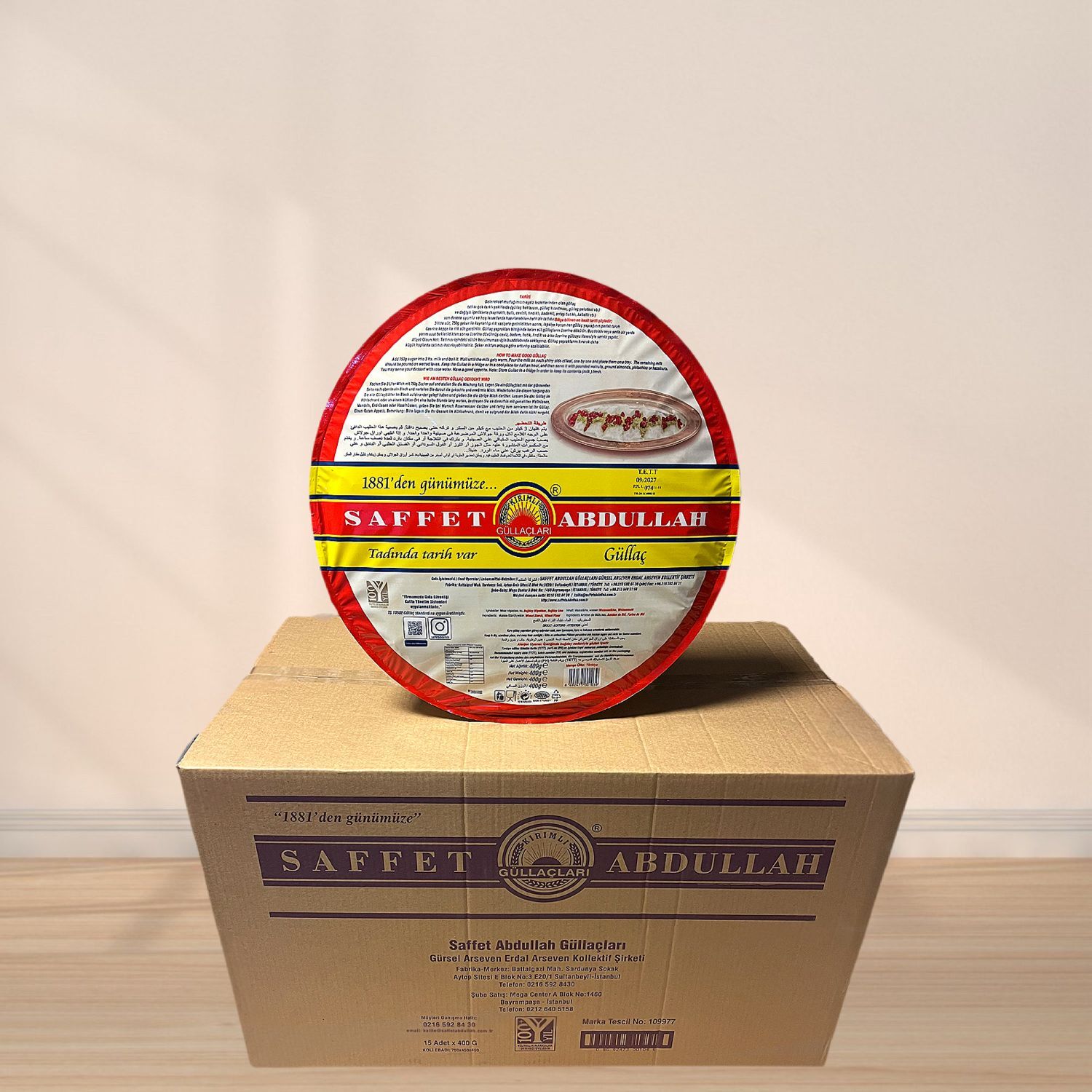 Saffet Abdullah Güllaç Tepsi Ambalaj 400 Gr - 1 Koli (15 Paket)